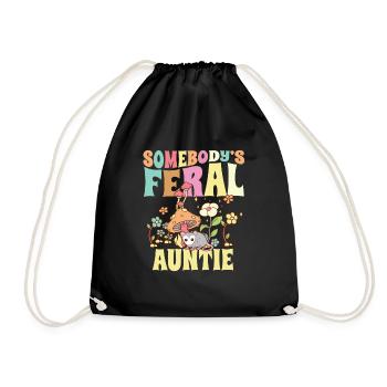 Somebody's Feral Auntie Opossum Wild Aunt Groovy - Drawstring Bag - black - Front