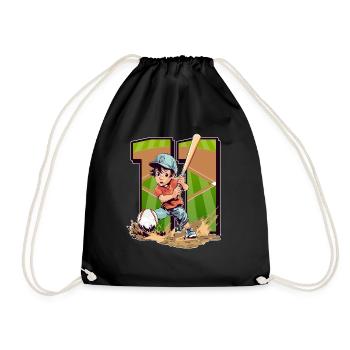 Baseball Birthday - 11 years old boy - 11. - Drawstring Bag - black - Front