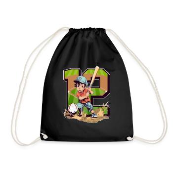 Baseball Birthday - 12 years old boy - 12. - Drawstring Bag - black - Front