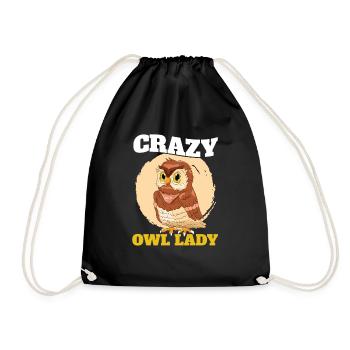 Owl Lady Owl Fan Owlet Nocturnal Bird Ornithologis - Drawstring Bag - black - Front
