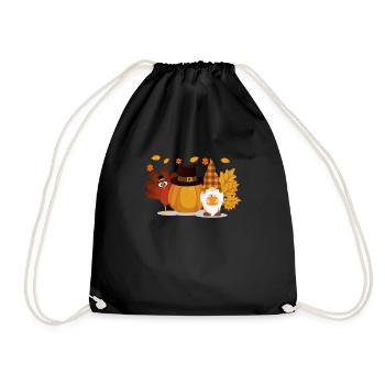 Happy Thanksgiving Turkey Gnome Pumpkin Autumn - Drawstring Bag - black - Front