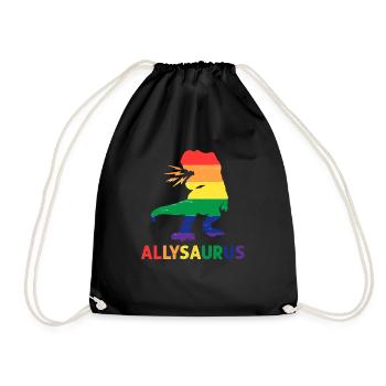 Allysaurus dinosaur in rainbow flag for ally LGBT - Drawstring Bag - black - Front