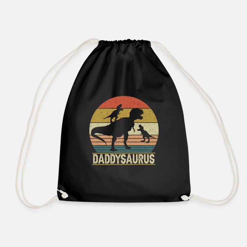 Daddysaurus Two kids christmas Gift For Dad, Daddy - Drawstring Bag - black