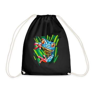 Blauer Frosch - Turnbeutel - Schwarz - Vorne