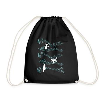Cute Cat Playing On Musical Notes Musician - Drawstring Bag - black - Front