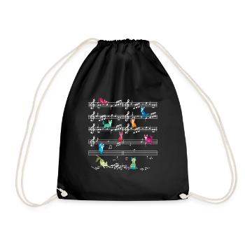 Colorful Cat Playing On Musical Notes Musician - Drawstring Bag - black - Front