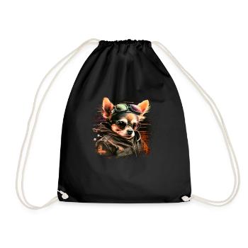 Chihuahua | Biker | Motorcycle | Dog | Dad | Grandfather - Drawstring Bag - black - Front