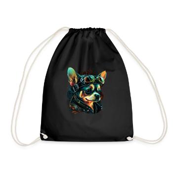 Chihuahua | Biker | Motorrad | Hund | Papa | Opa - Turnbeutel - Schwarz - Vorne