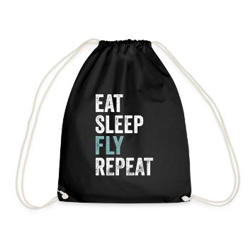 Eat Sleep Fly Planes Repeat Aviation Pilot - Drawstring Bag - black - Front
