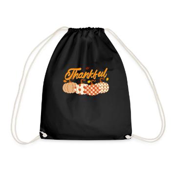 Thankful Grateful Autumn Plaid Pumpkin Thank you - Drawstring Bag - black - Front