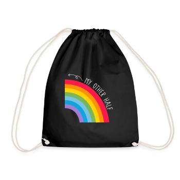 My Other Half Gay Couple Rainbow Pride Cool LGBT - Drawstring Bag - black - Front