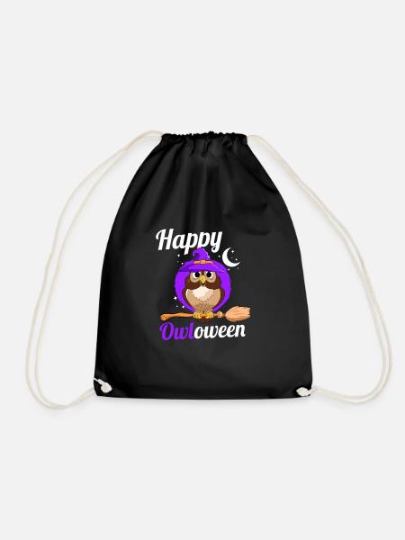 Owl Lover Birds Of Prey Ornithologist Happy Owlowe - Drawstring Bag - black