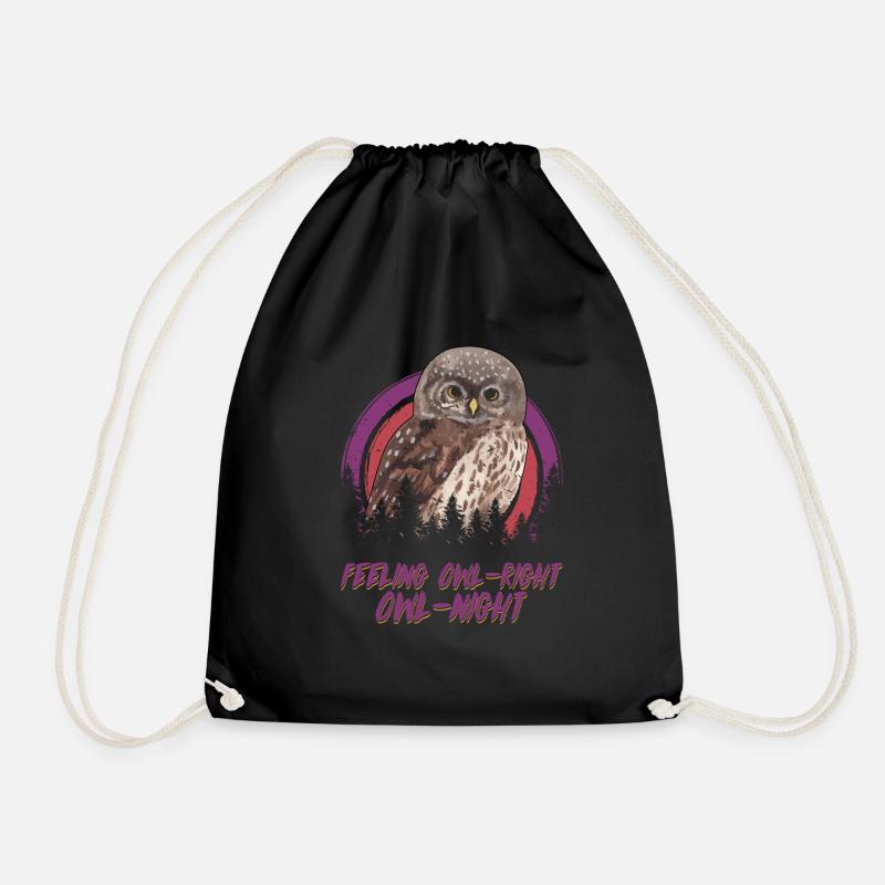Feeling Owl-right, Owl-night Night Animal Nocturna - Drawstring Bag - black
