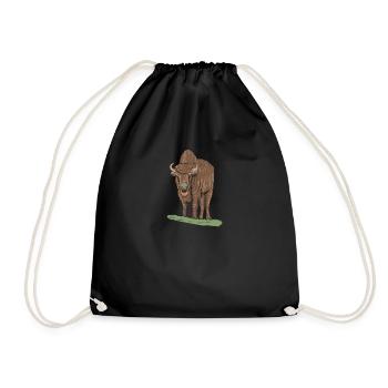 Bison I Bison Wild Cattle Motif with Buffalo and Calf - Drawstring Bag - black - Front