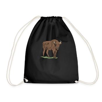 Bison I Bison Wild Cattle Motif with Buffalo and Calf - Drawstring Bag - black - Front