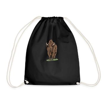 Bison I Bison Wild Cattle Motif with Buffalo and Calf - Drawstring Bag - black - Front