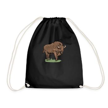 Bison I Bison Wild Cattle Motif with Buffalo and Calf - Drawstring Bag - black - Front