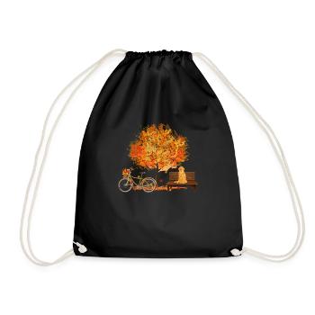Funny Golden Retriever Dog Lover Autumn - Drawstring Bag - black - Front