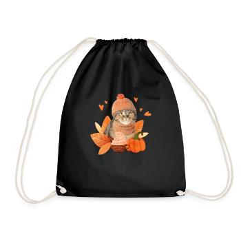 Cute Cat Pumpkin Spice Funny Autumn - Drawstring Bag - black - Front