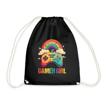 Gaming Konsole PC Zockerin Mädchen Gamer Girl - Turnbeutel - Schwarz - Vorne