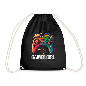 Gaming Konsole PC Zockerin Mädchen Gamer Girl - Turnbeutel - Schwarz - Vorne