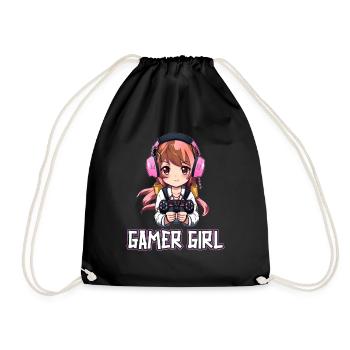 Gaming Konsole PC Zockerin Mädchen Gamer Girl - Turnbeutel - Schwarz - Vorne