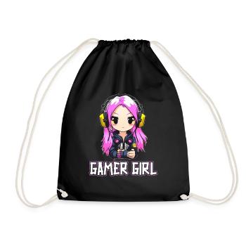 Gaming Console PC Gamer Girl Gamer Girl - Drawstring Bag - black - Front