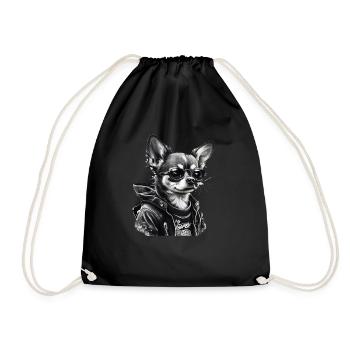 Chihuahua | Biker | Motorrad | Hund | Papa | Opa - Turnbeutel - Schwarz - Vorne