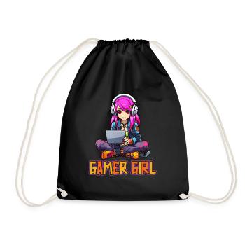 Gaming Console PC Gamer Girl Gamer Girl - Drawstring Bag - black - Front
