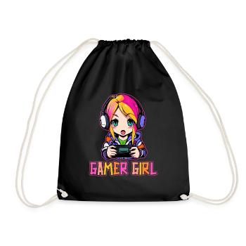 Gaming Konsole PC Zockerin Mädchen Gamer Girl - Turnbeutel - Schwarz - Vorne