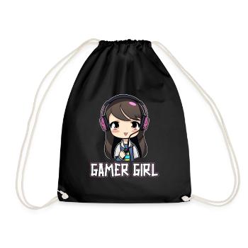 Gaming Konsole PC Zockerin Mädchen Gamer Girl - Turnbeutel - Schwarz - Vorne