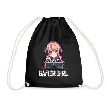 Gaming Konsole PC Zockerin Mädchen Gamer Girl - Turnbeutel - Schwarz - Vorne