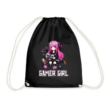 Gaming Console PC Gamer Girl Gamer Girl - Drawstring Bag - black - Front