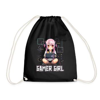 Gaming Konsole PC Zockerin Mädchen Gamer Girl - Turnbeutel - Schwarz - Vorne