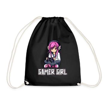 Gaming Konsole PC Zockerin Mädchen Gamer Girl - Turnbeutel - Schwarz - Vorne