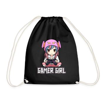 Gaming Konsole PC Zockerin Mädchen Gamer Girl - Turnbeutel - Schwarz - Vorne