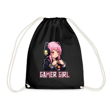 Gaming Konsole PC Zockerin Mädchen Gamer Girl - Turnbeutel - Schwarz - Vorne