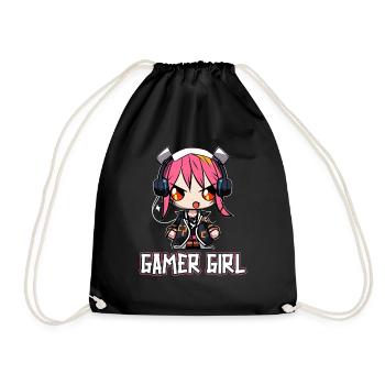Gaming Console PC Gamer Girl Gamer Girl - Drawstring Bag - black - Front