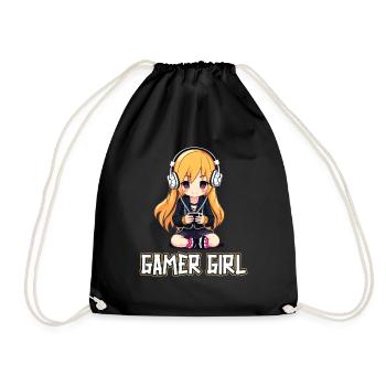 Gaming Konsole PC Zockerin Mädchen Gamer Girl - Turnbeutel - Schwarz - Vorne