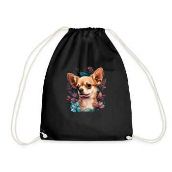 Chihuahua | Chien mignon | Belles fleurs | - Sac de sport léger - noir - Devant