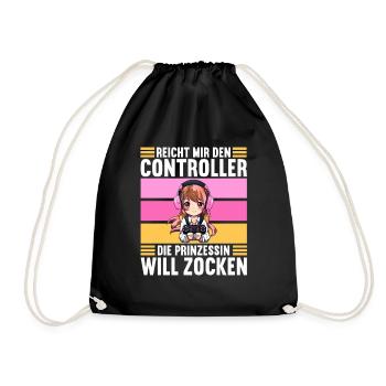Gaming Konsole PC Zockerin Mädchen Gamer Girl - Turnbeutel - Schwarz - Vorne