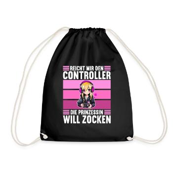 Gaming Konsole PC Zockerin Mädchen Gamer Girl - Turnbeutel - Schwarz - Vorne