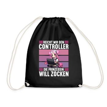 Gaming Konsole PC Zockerin Mädchen Gamer Girl - Turnbeutel - Schwarz - Vorne