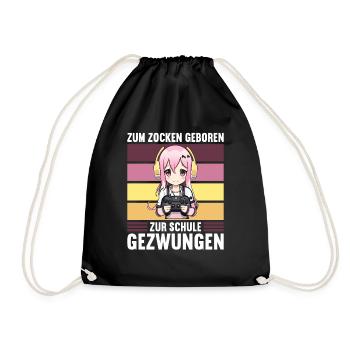 Gaming Konsole PC Zockerin Mädchen Gamer Girl - Turnbeutel - Schwarz - Vorne