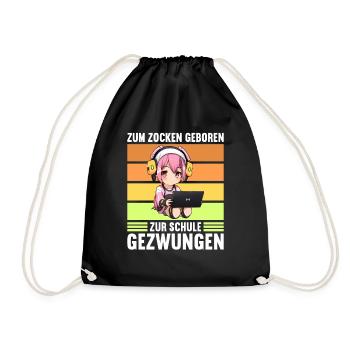 Gaming Konsole PC Zockerin Mädchen Gamer Girl - Turnbeutel - Schwarz - Vorne