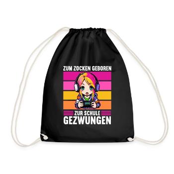 Gaming Konsole PC Zockerin Mädchen Gamer Girl - Turnbeutel - Schwarz - Vorne