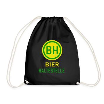Bier Haltestelle Lustige Sprüche - Turnbeutel - Schwarz - Vorne