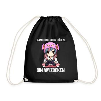 Gaming Konsole PC Zockerin Mädchen Gamer Girl - Turnbeutel - Schwarz - Vorne