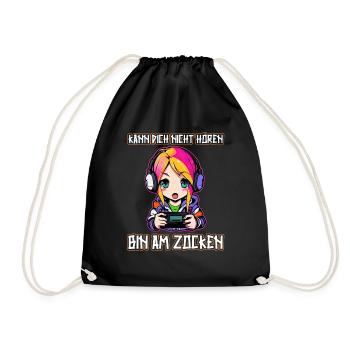 Gaming Konsole PC Zockerin Mädchen Gamer Girl - Turnbeutel - Schwarz - Vorne