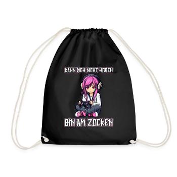 Gaming Konsole PC Zockerin Mädchen Gamer Girl - Turnbeutel - Schwarz - Vorne